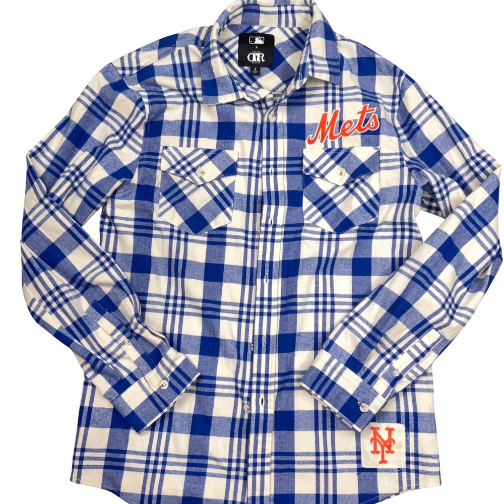 Darius Rucker MLB Shirt Mens Small Blue White Plaid Flannel Stitched‎ NY Mets